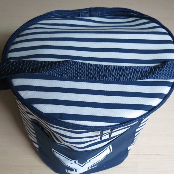 New "Y" Round Insulated Carry Cooler Tote YALE UNIVERSITY Blue & White stripe - Picture 2 of 7
